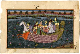 925 Emperor Jangahir on a pleasure boat with his harem attendees surrounded by lotus blossoms....