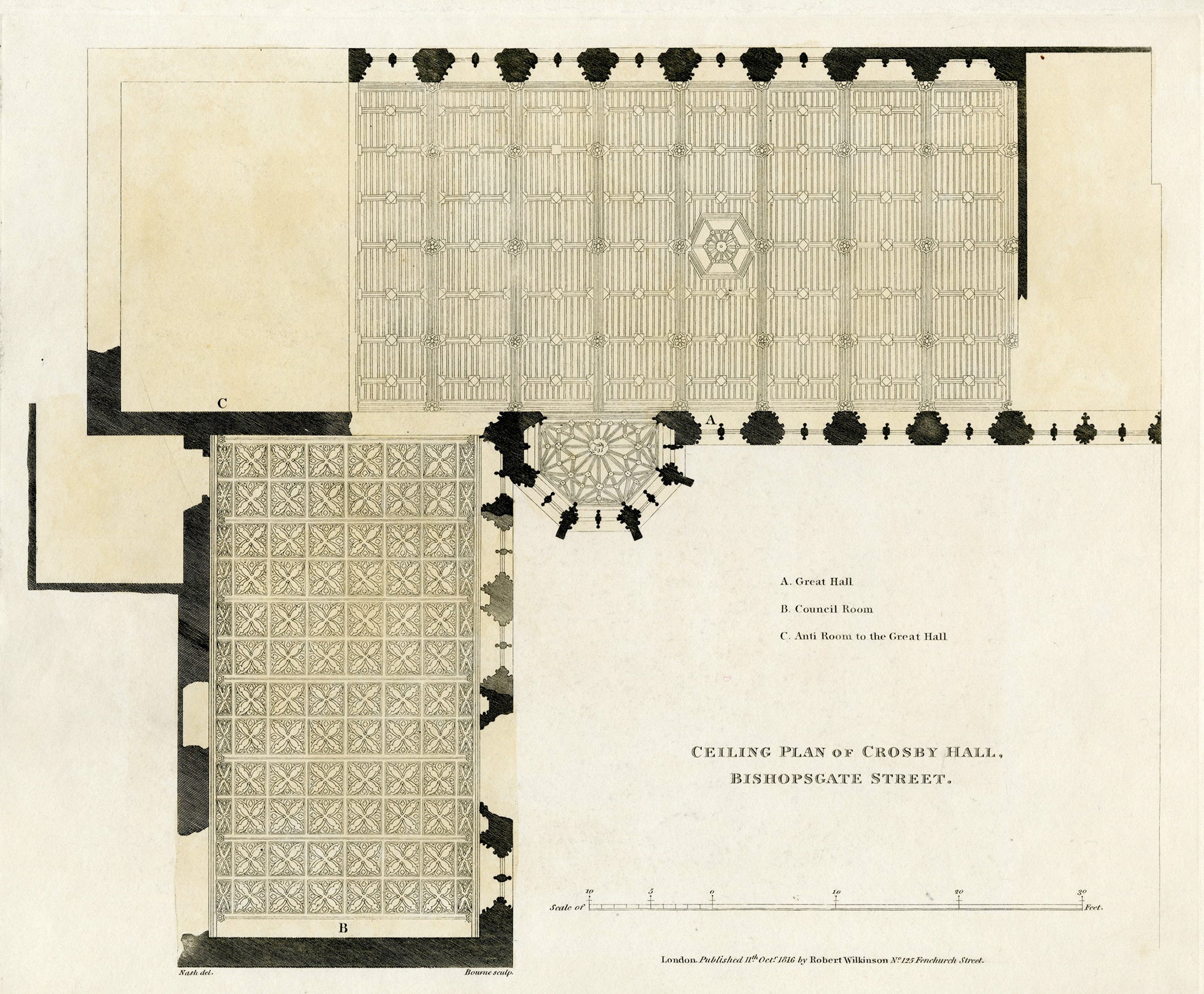Ceiling plan of Crosby Hall, Bishopsgate Street | John Cooke Bourne