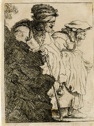 977 Beggar man and woman coming from behind a bank. Charles Amand after Rembrandt van Rijn Durand